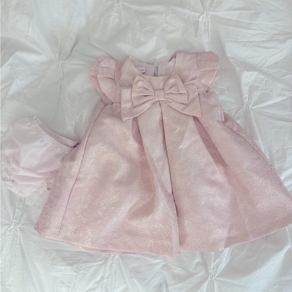 Bonnie Baby baby girls short sleeve floral metallic bow dress